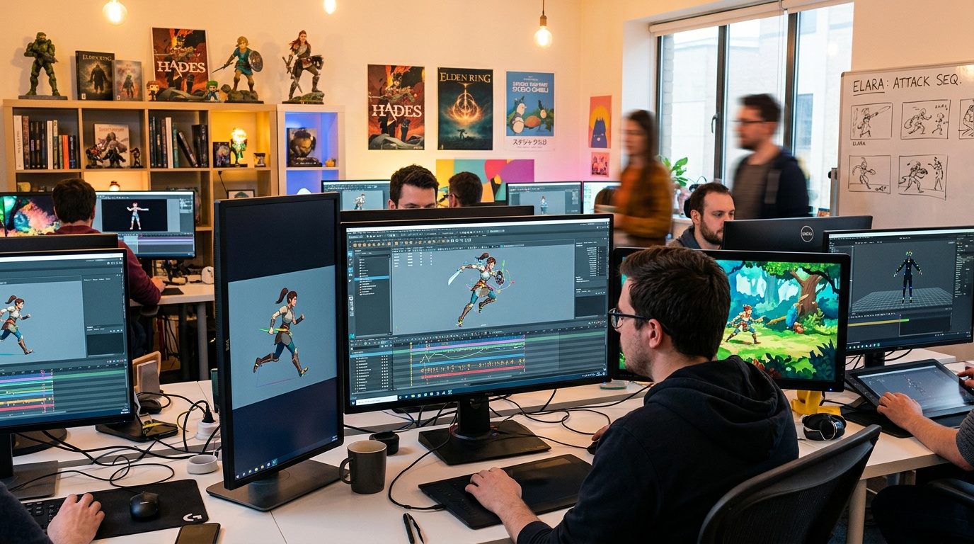Game animation studio workspace