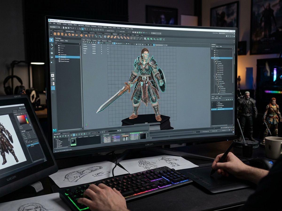 3D game character modeling in professional software