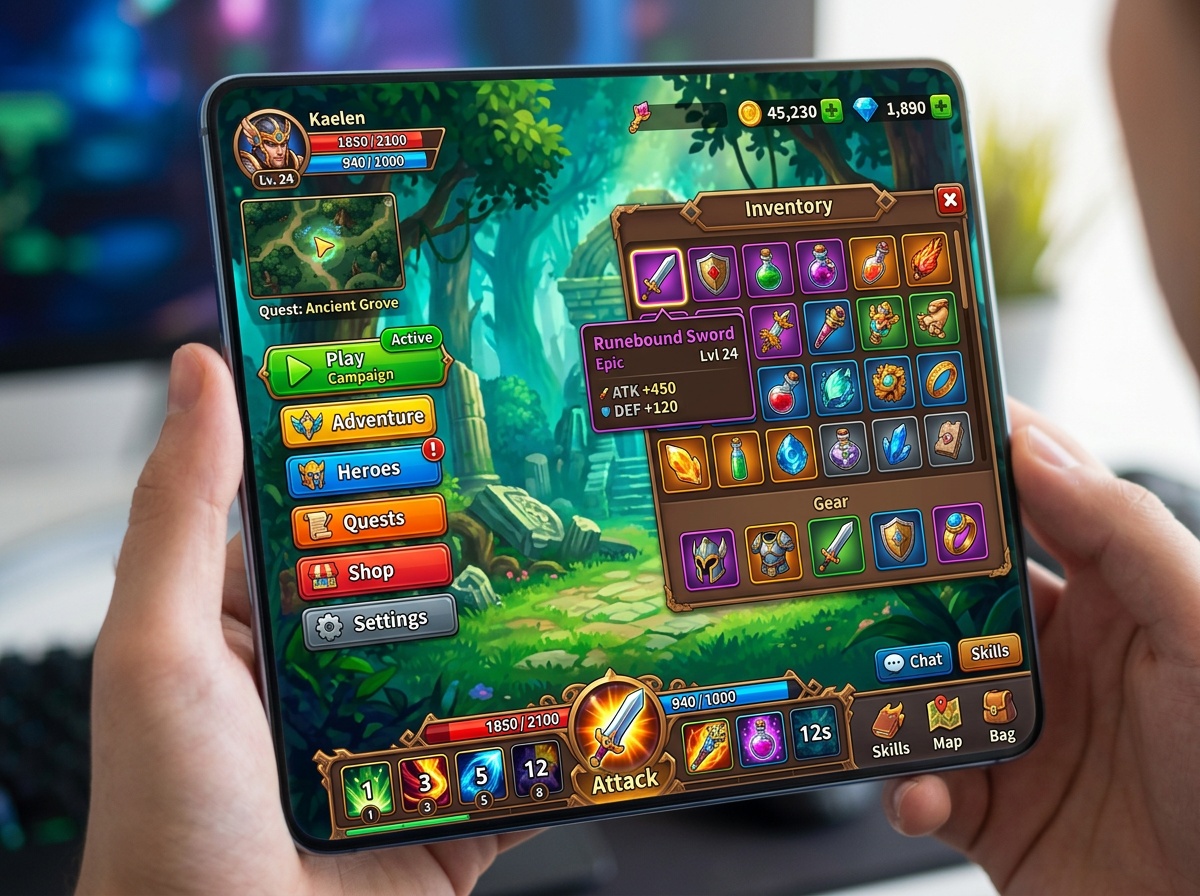 Game user interface design displayed on screen